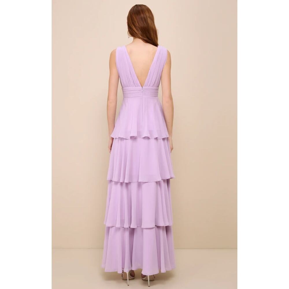 Lulus Amazing Evening Maxi Dress Women's Medium Lavender Tiered Chiffon NWT - Picture 2 of 12